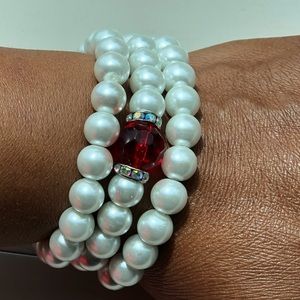 White/ red centered beaded bracelets